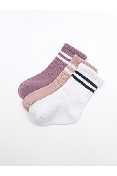 KARAMİLA 3'Lü  Pamuklu Bebek Çorap / Çizgili  Çocuk Çorap