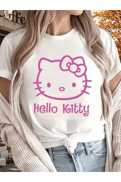 SEDA IŞIKLAR Unisex Women/Men Hello Ki̇tty Custom Printed Oversized Cotton T-Shirt
