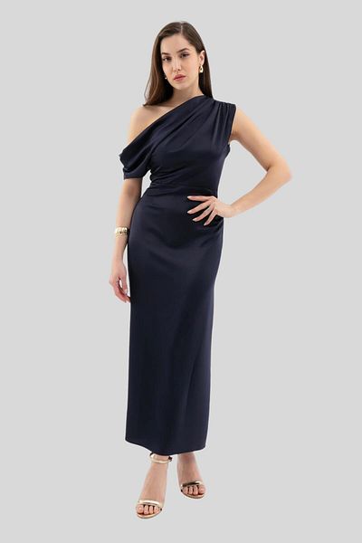 ZISHAN Midi Length Slit Satin Women's Evening Dress 1085