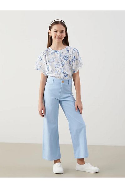 LC Waikiki Lcw Kids Blue Girl's Pants with Adjustable Elastic Waist
