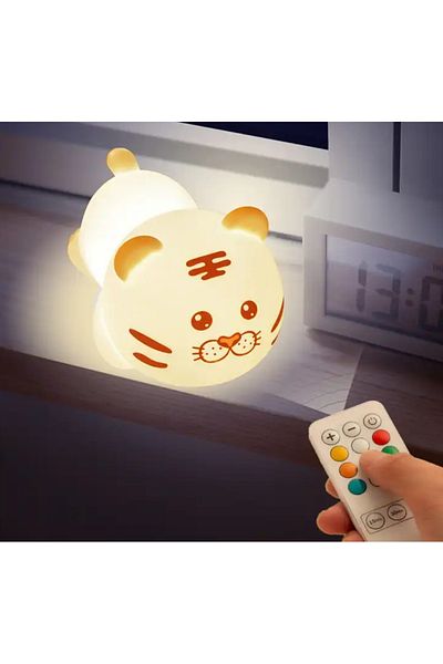 Generic ضوء ليلي على شكل نمر متغير الألوان 7 مع جهاز تحكم عن بعد محمول قابل للشحن عبر USB سطوع قابل للتعديل