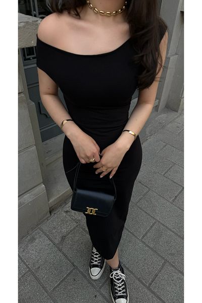 BarB Asymmetric Sleeve Dress - Black