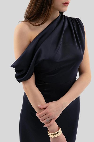 ZISHAN Midi Length Slit Satin Women's Evening Dress 1085