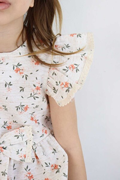 ESİLA KİDS Kız Çocuk Elbise,Bayramlık Elbise Çiçek Desenli Fiyonk Detaylı Büzgülü Kollu 3-6 Yaş