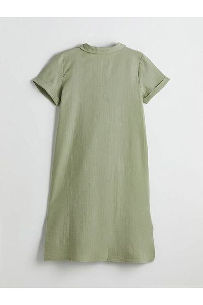LC Waikiki Γυναικείο φόρεμα LCW Comfort Πράσινο πουκάμισο με γιακά μουσελίνα