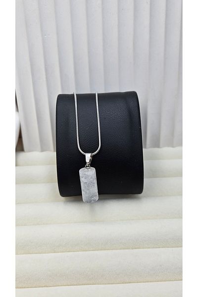 AURA Crystal Quartz Pendant,Steel Necklace