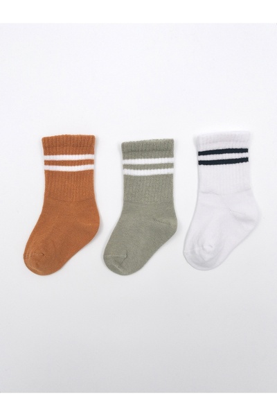 KARAMİLA 3 Pack Cotton Baby Socks / Striped Children's Socks