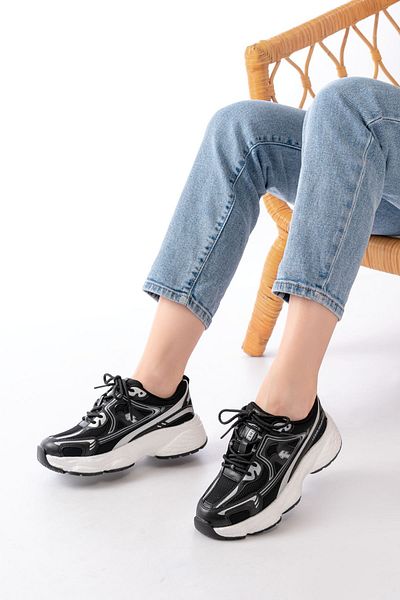serkanseyyid F-329 Black Daily Lace-Up White Sole Summer Sports Shoes