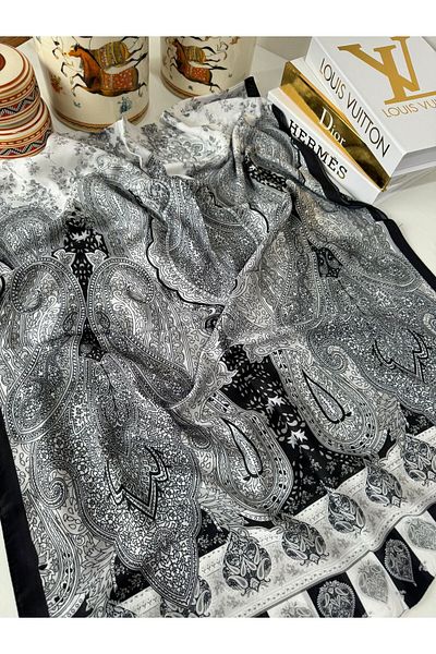 Organic Scarfs Pearl Shop Ethnic Etro Pattern Cotton Silk Shawl - Black