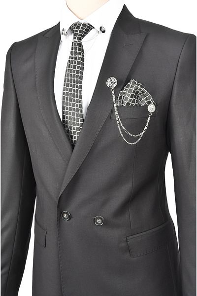 DeepSEA Men's Black Double Slit Slim Fit 2-Piece Suit 0233105