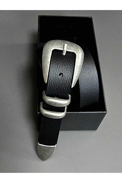 Kemerix 100% Genuine Leather Tin Coated Suit Buckle Black-Bitter Brown 2-Piece Belt Set
