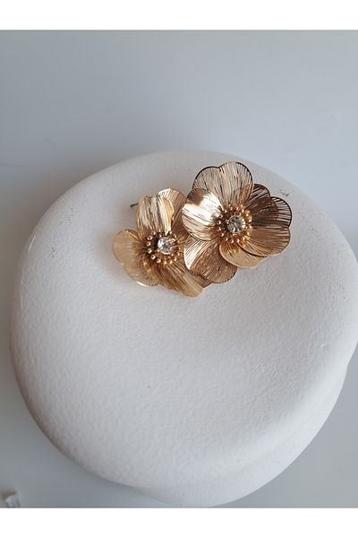BHR AKSESUAR Gold Zircon Cubic Zirconia Flower Earrings