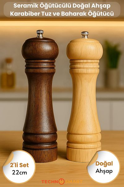 TechnoSmart Set of 2 Natural Wooden Mill Spice Grinder Pepper Salt Coffee Salt Shaker Pepper Shaker