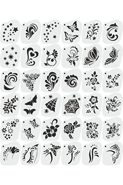 STENCİLTASARIM Stencil Tasarım 36 Adet SL090 Yüz Boyama Maskeleri SET37 Pasta, Ahşap, Yüz Boyama Şablonu