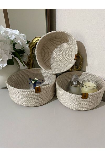 Blue Home Ψάθινο καλάθι 3 τεμαχίων, ψάθινο καλάθι για πετσέτες, οργανωτής κουζίνας και μπάνιου, σετ καλαθιών πολλαπλών χρήσεων
