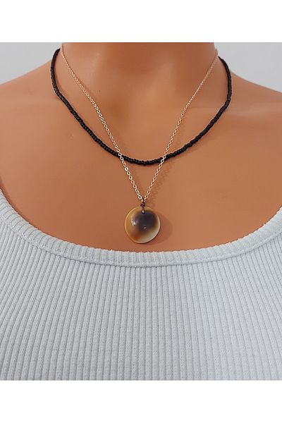 Nej Liar Stone, Chain-Beads Double Cord Necklace