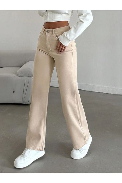 geenz manifacture Ψηλόμεσο Lycra Beige Jeans Jeans Palazzo Julia Γυναικείο Pantalon