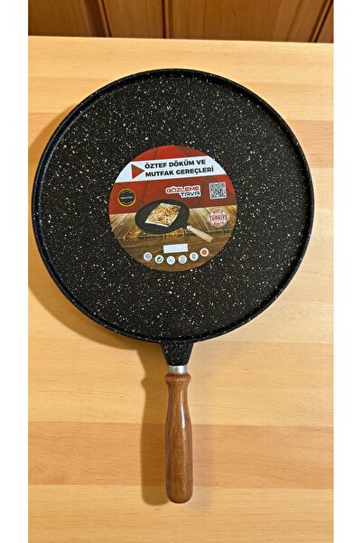 ÖZTEF Çift Taraflı Döküm Bazlama Gözleme Tavası Ahşap Saplı 36cm