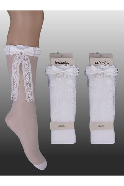 KIPIRIK BABY 1 Pack Girls' Thin Lace Ribbon Detailed Knee-High Socks