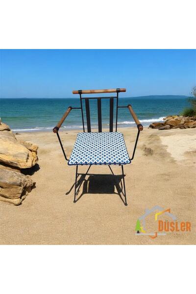 DÜŞLER EV TEKSTİLİ 40*40 Duck Kumaş Mavi Geometrik Desenli 4 Cm lik Sandalye ...