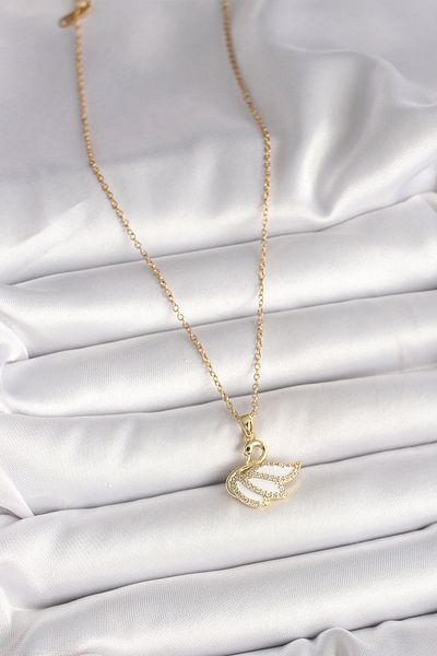 Store 316L Steel Gold Color Chain Zircon Stone Swan Model Women's Necklace