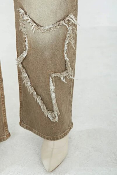 Genel Markalar Kadın Yüksel Bel Püskül Detaylı Palazzo Jean Kot Pantolon