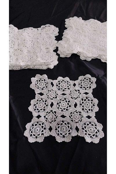 Papatyam Hand Knitted Tiq Work - 1 Piece (40X40) and 10 Pieces (20X20) Hand Work |   Lace / Vintage / Dowry Lace / Cotton Rope