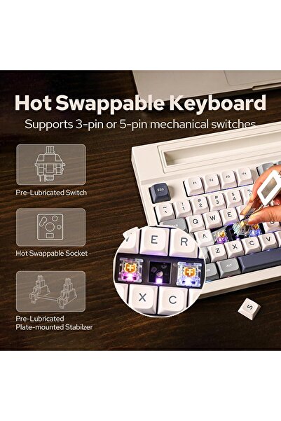 VipDeluXe EPOMAKER DynaTab75 Tablet Yuvalı Kablosuz Oyun Klavyesi 2.4G/USB-C/Bluetooth