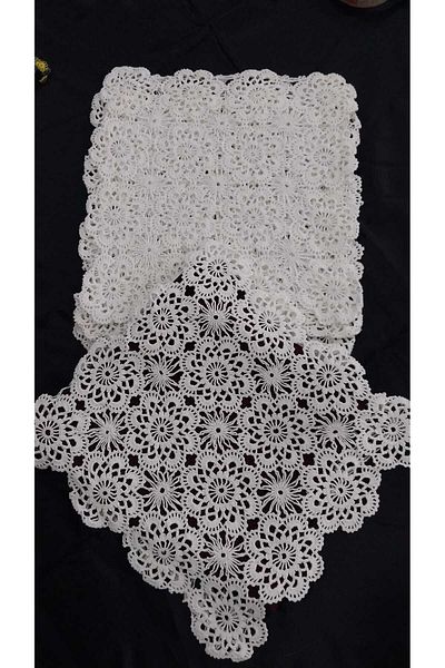 Papatyam 4Pcs Hand Knitted Crochet (28X28) Throw Pillow Handcrafted Lace / Vintage / Dowry Lace / Cotton Rope