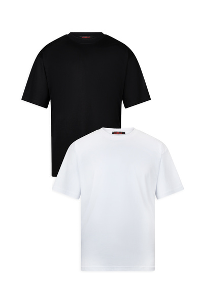 WERRONİ Erkek 2'li Paket Oversize Massimo Kalın Tok Kumaş Bisiklet Yaka Basic...