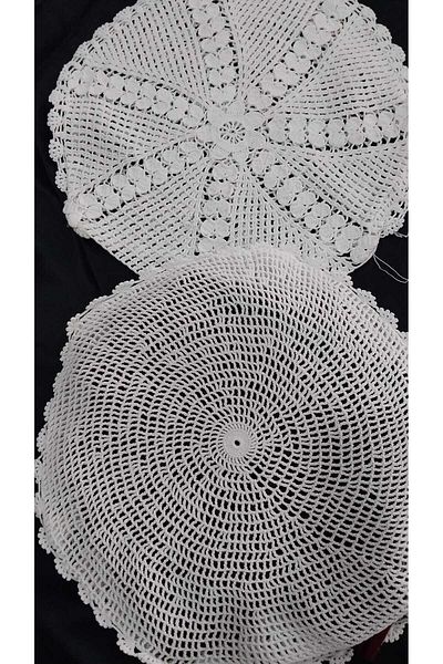 Papatyam 2Pcs (30cm Diameter) Hand Knitted Crochet - Throw Pillow Handcrafted Lace / Vintage / Dowry Lace / Cotton Rope