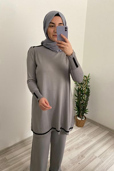 Marjita Hijab Mercerized Cold Yarn Tunic Trousers Double Set