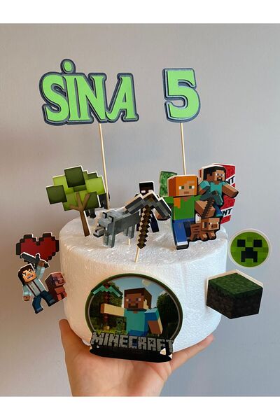 nerisdesign Pixel Temalı Oyun Bloklar 3D Cake Topper Doğum Günü Pasta Süsü (1...