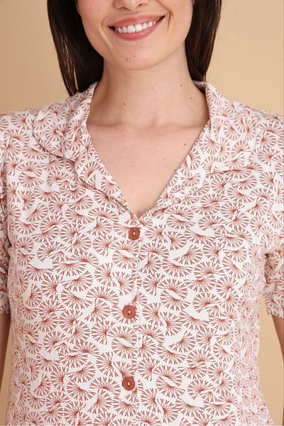 şuranur Bamboo Love Patterned Shirt Collar Buttoned Organic Pajama Set