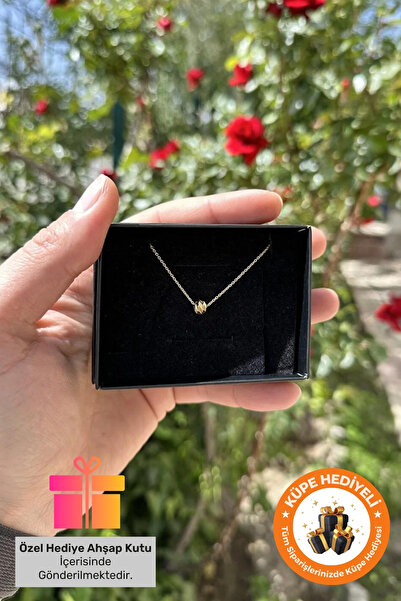 Lucente Jewellery Özel Hediye Kutulu Tek Dorika Topu 925 Ayar Gümüş Altın Kaplama Kolye