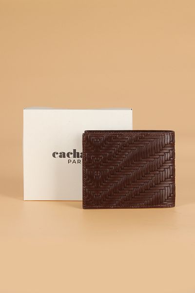 Cacharel Men's Genuine Leather Wallet, Card Holder Wicker, Brown