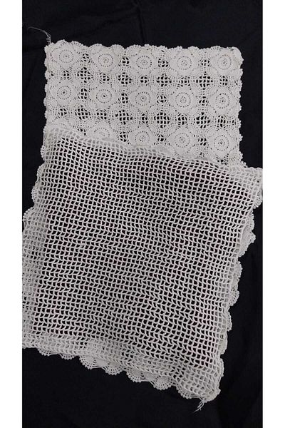 Papatyam Hand Knitted Crochet 2 Pieces (28X28) Throw Pillow Handcrafted Lace/Vintage/Dowry Lace /Cotton Rope
