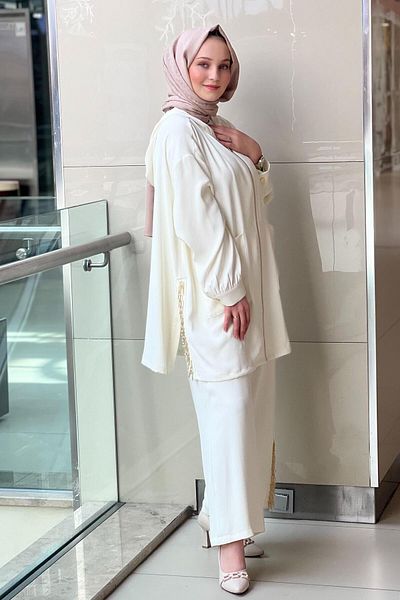 Ghisa Hooded Suit with Stick Bead Embroidery on Sides and Legs