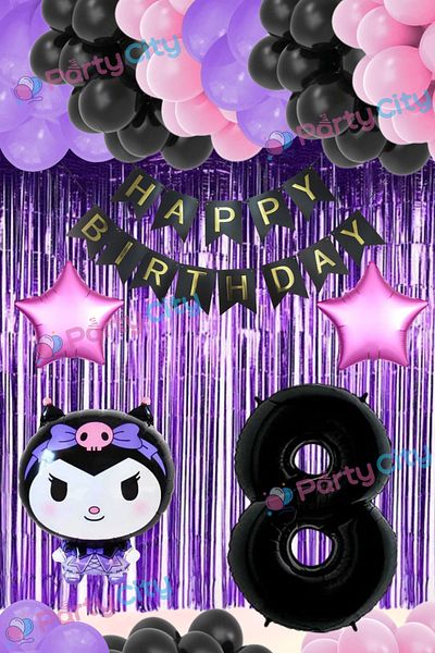 Party City 8 Years Old Kuromi Foil Balloon Themed Full Balloon Set - Starry - Backdrop Birthday Celebration Balloon Set