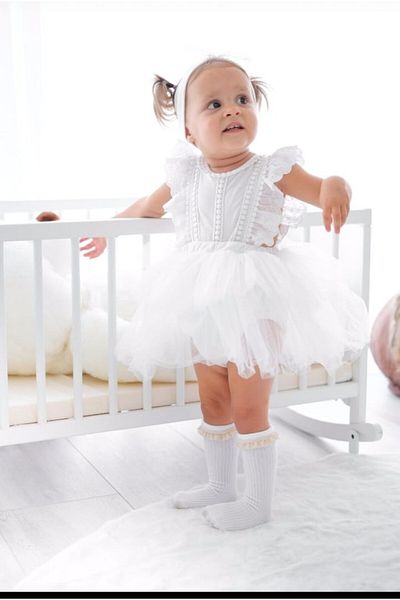 Amur Children's and Baby Dress White Cotton Tulle Detail