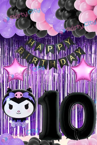 Party City Σετ μπαλονιών με θέμα το Kuromi Foil Balloon Age 10 - Σετ μπαλονιών γιορτής γενεθλίων με αστέρια - φόντο