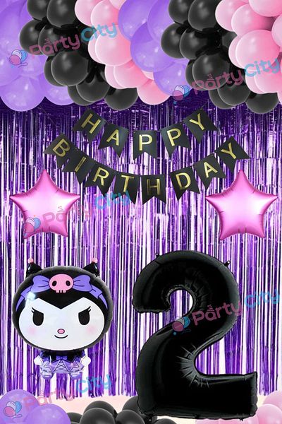 Party City Σετ μπαλονιών με θέμα το Kuromi Foil Age 2 - Σετ μπαλονιών για γιορτή γενεθλίων με αστέρια - φόντο