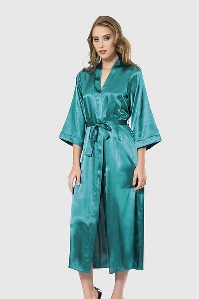Marsilyan Emerald Long Satin Dressing Gown