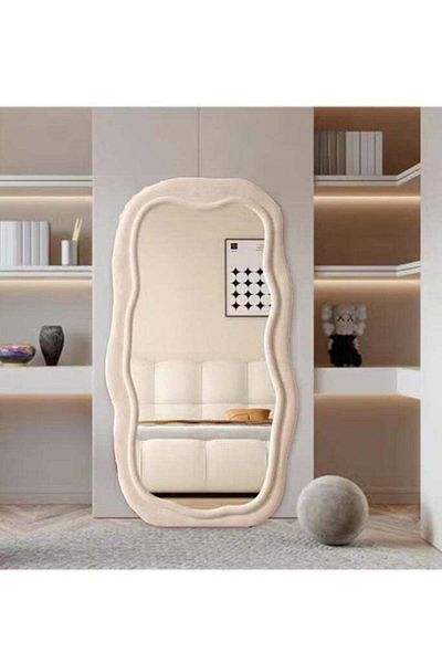 COOYA Full-Length Mirror, Irregular Wavy Shape, Easy to Move, Suitable for Clothing Fitting (White)
