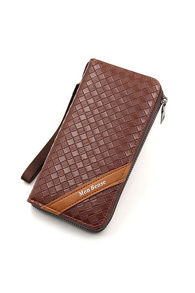 ETG Classic Braid PU Leather Large Capacity Men Long Wallet Zipper Card Holder Phone Bag