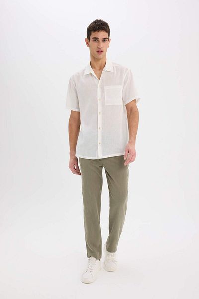 DeFacto Καλοκαιρινό κοντομάνικο πουκάμισο Relax Fit Polo Neck Linen Look E1230AX25SM