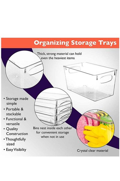 COOYA 4-Piece Clear Refrigerator Organizer, With Side Handles, 4.8x17.2x14cm, Freeze Storage Container