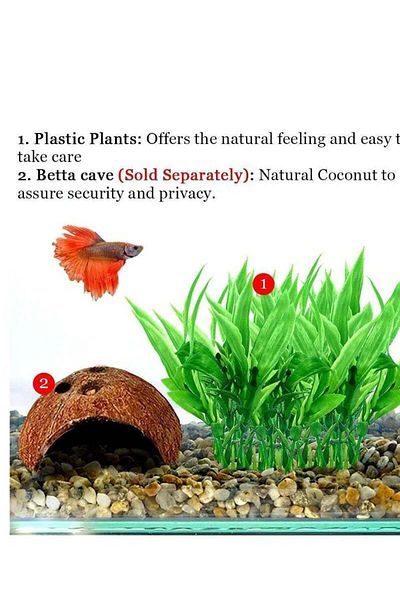 COOYA 10 Pieces Artificial Decorative Plants,with Ceramic Base,Suitable for Fish Tank Decoration,Green
