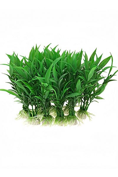 COOYA 10 Pieces Artificial Decorative Plants,with Ceramic Base,Suitable for Fish Tank Decoration,Green