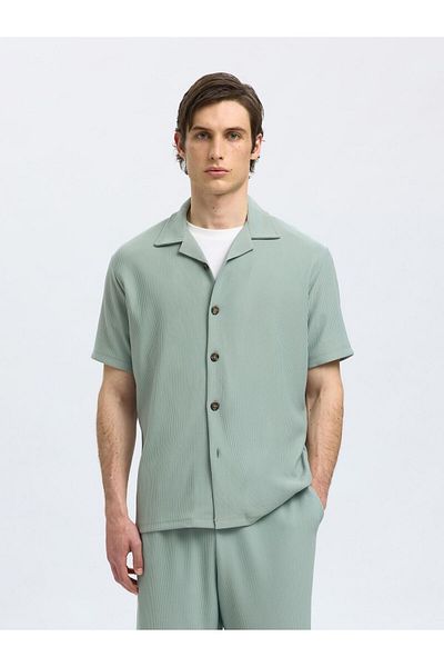 Selected Homme Kurzarmhemd Geripptes cuban collar